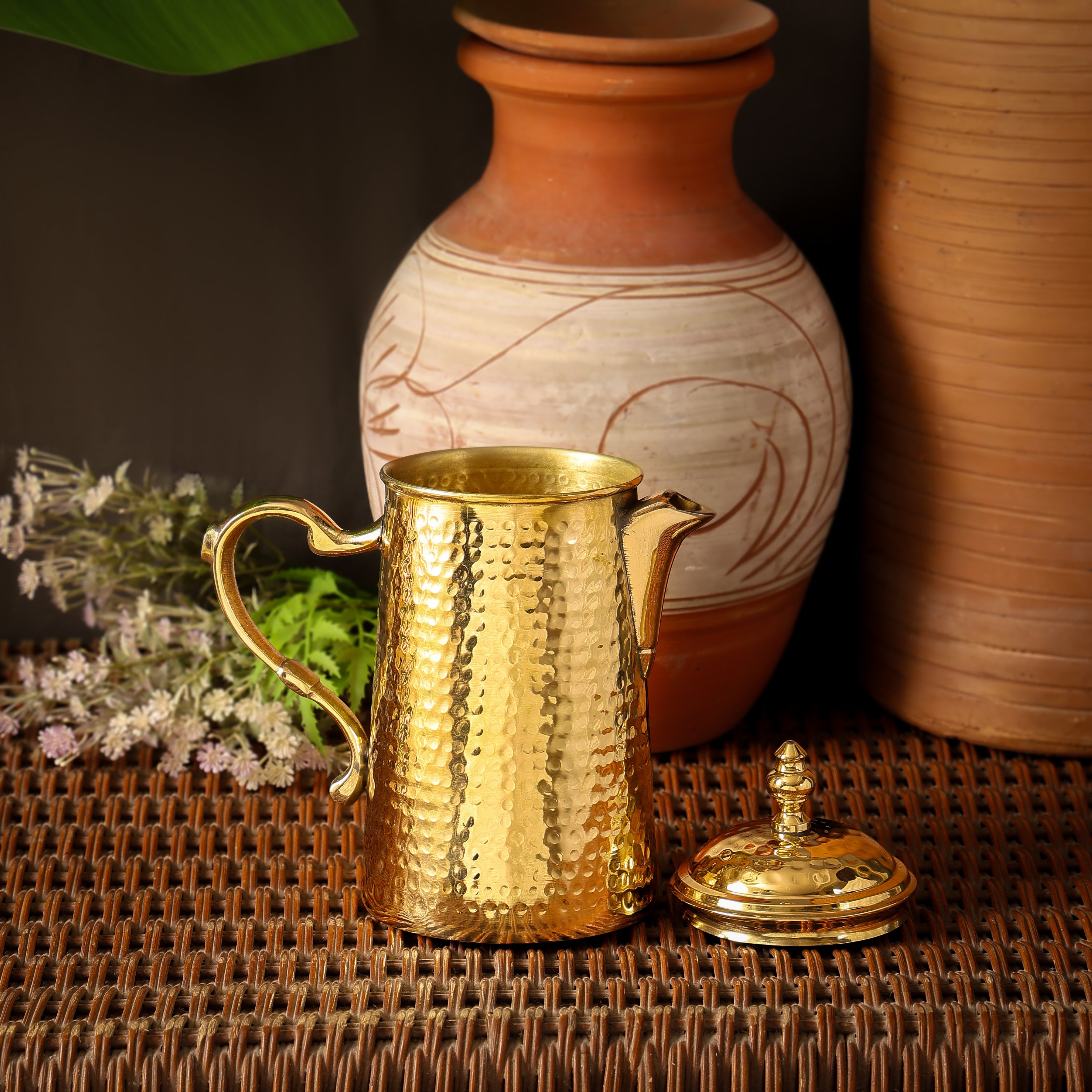 Hammered Brass Jug with Lid | Toxin-Free | Naturally Antimicrobial | Handcrafted