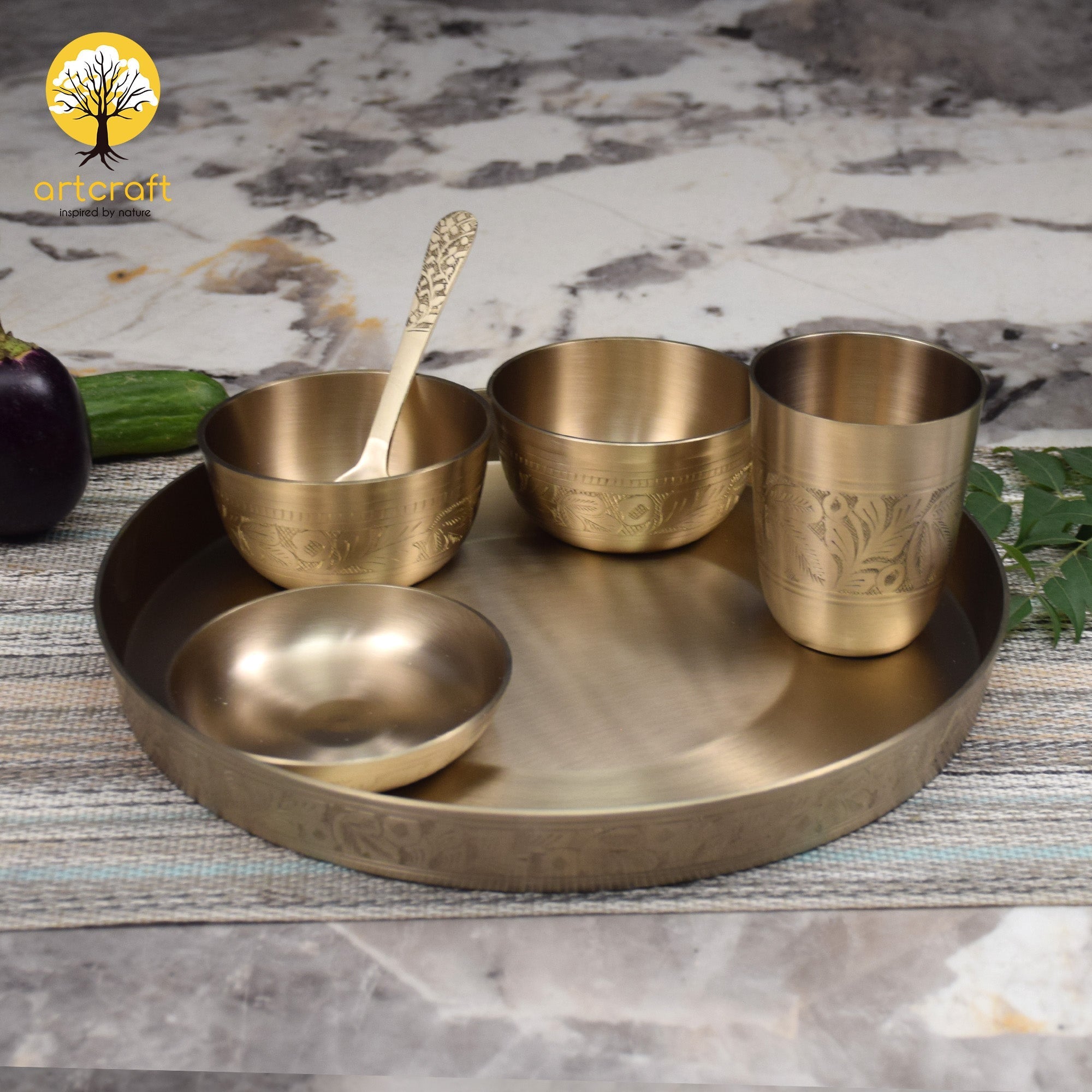 Emperor - Set of 6 Kansa Utensils Thali 11inches (28cms)