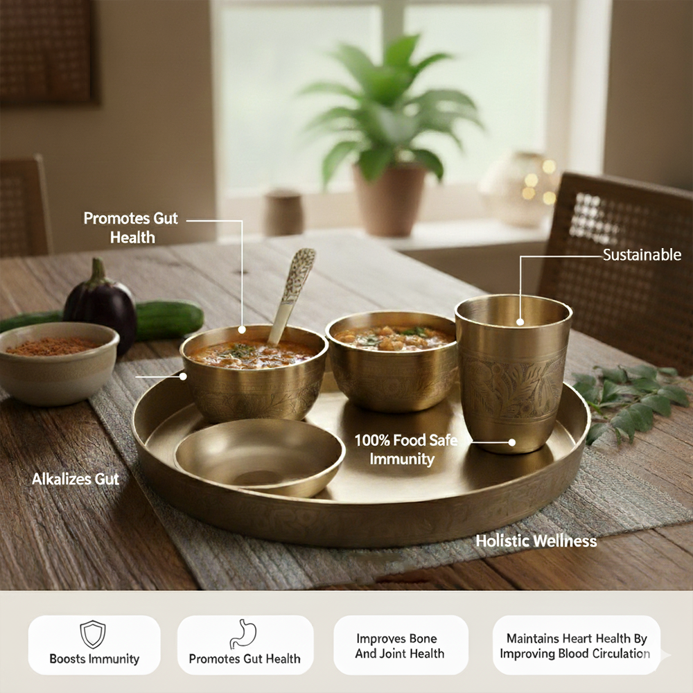 Emperor - Set of 6 Kansa Utensils Thali 11inches (28cms)