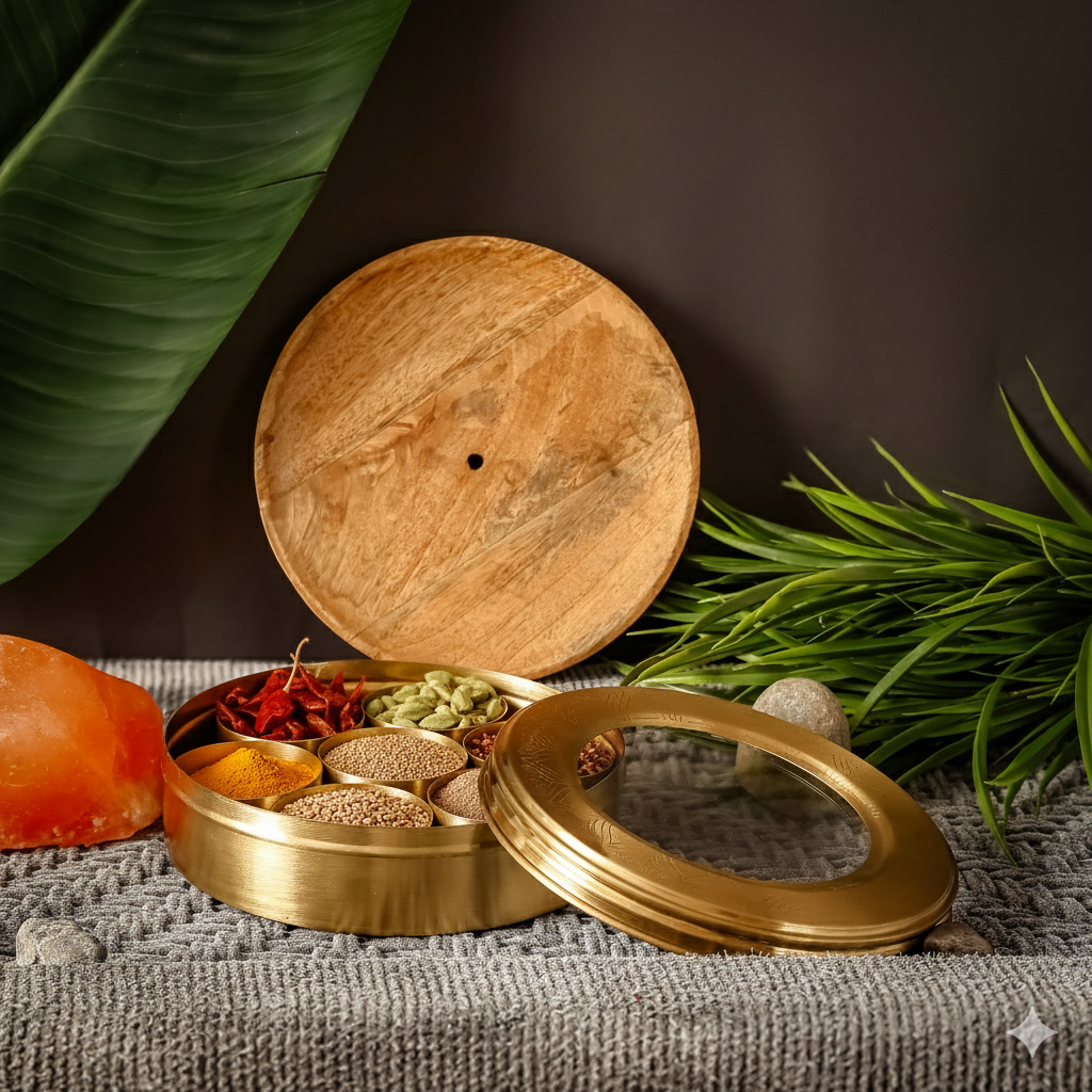 Brass Masala Box | Handcrafted | Toxin-Free & Sustainable | Traditional Spice Box