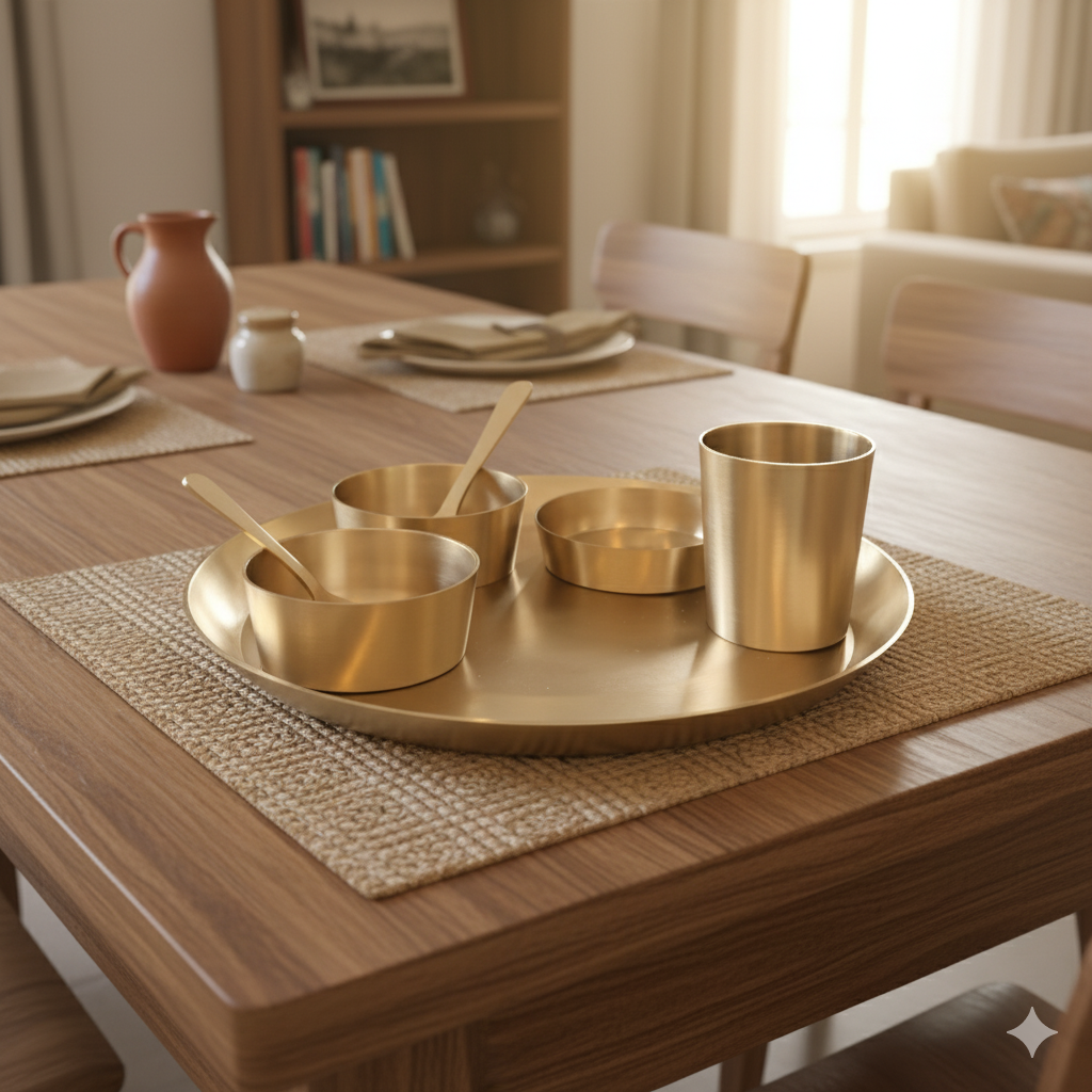 Amulyam - Set of 6 Kansa Utensils Thali 11inches (28cms)