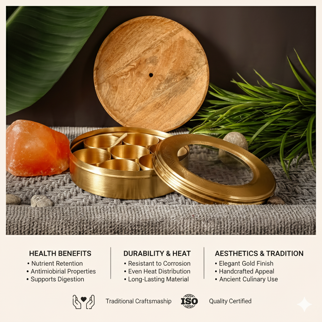 Brass Masala Box | Handcrafted | Toxin-Free & Sustainable | Traditional Spice Box