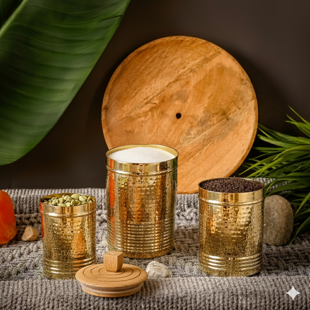 Brass Containers with Wooden Lid | Toxin-Free Food Storage | Handcrafted & Sustainable