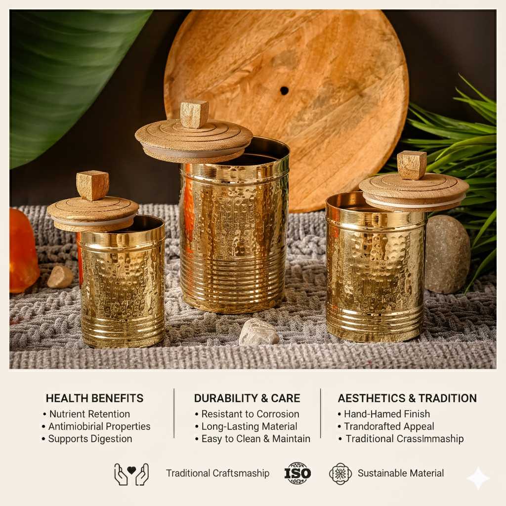 Brass Containers with Wooden Lid | Toxin-Free Food Storage | Handcrafted & Sustainable