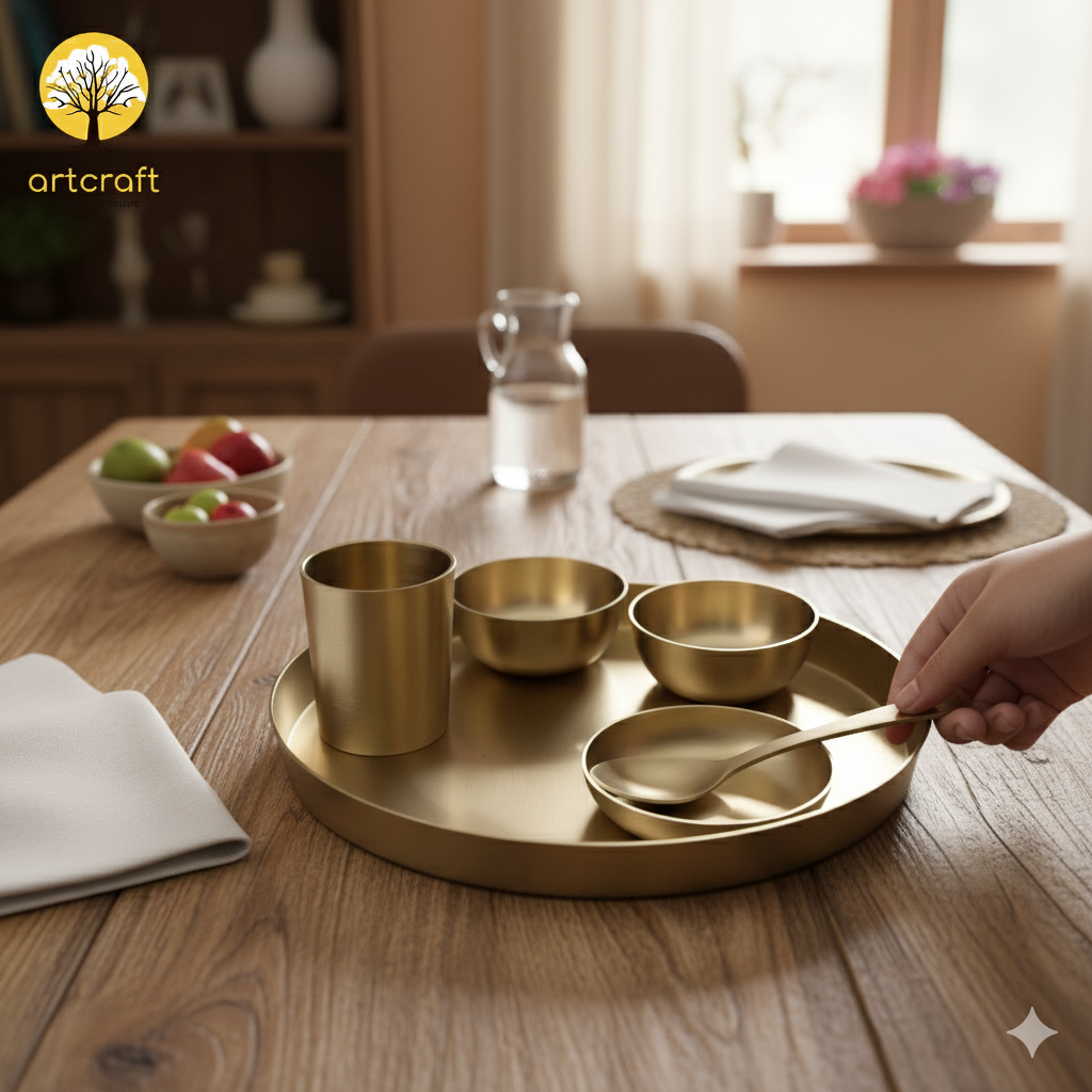 Royal Luxe- Set of 6 Kansa Utensils Thali 11inches (28cms)