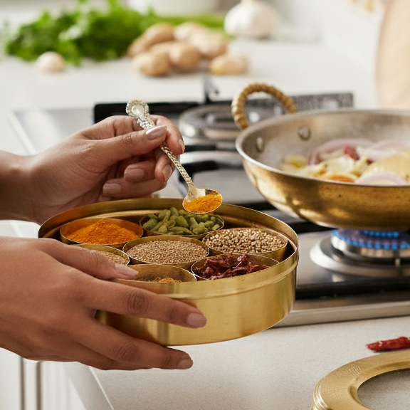 Brass Masala Box | Handcrafted | Toxin-Free & Sustainable | Traditional Spice Box