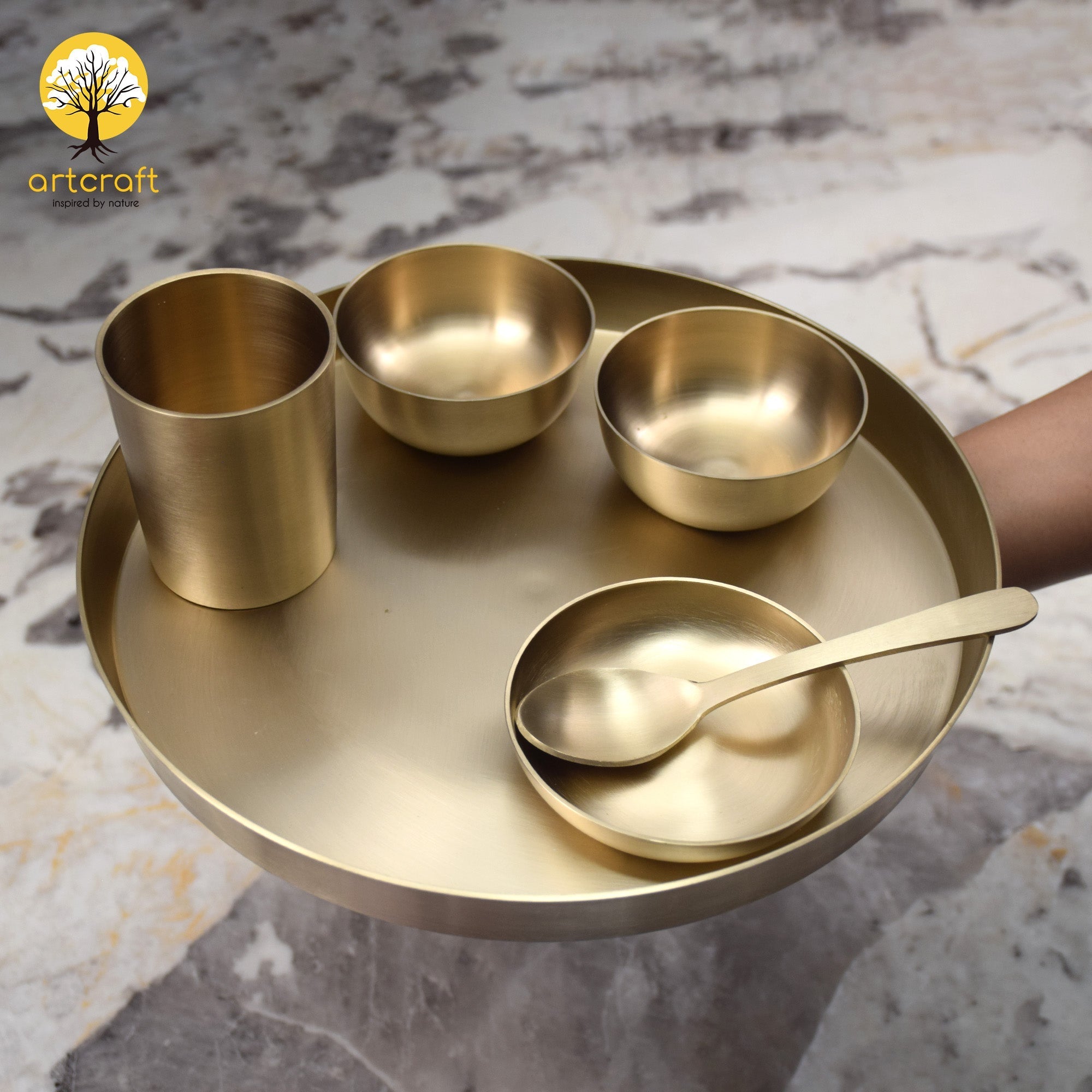 Royal Luxe- Set of 6 Kansa Utensils Thali 11inches (28cms)