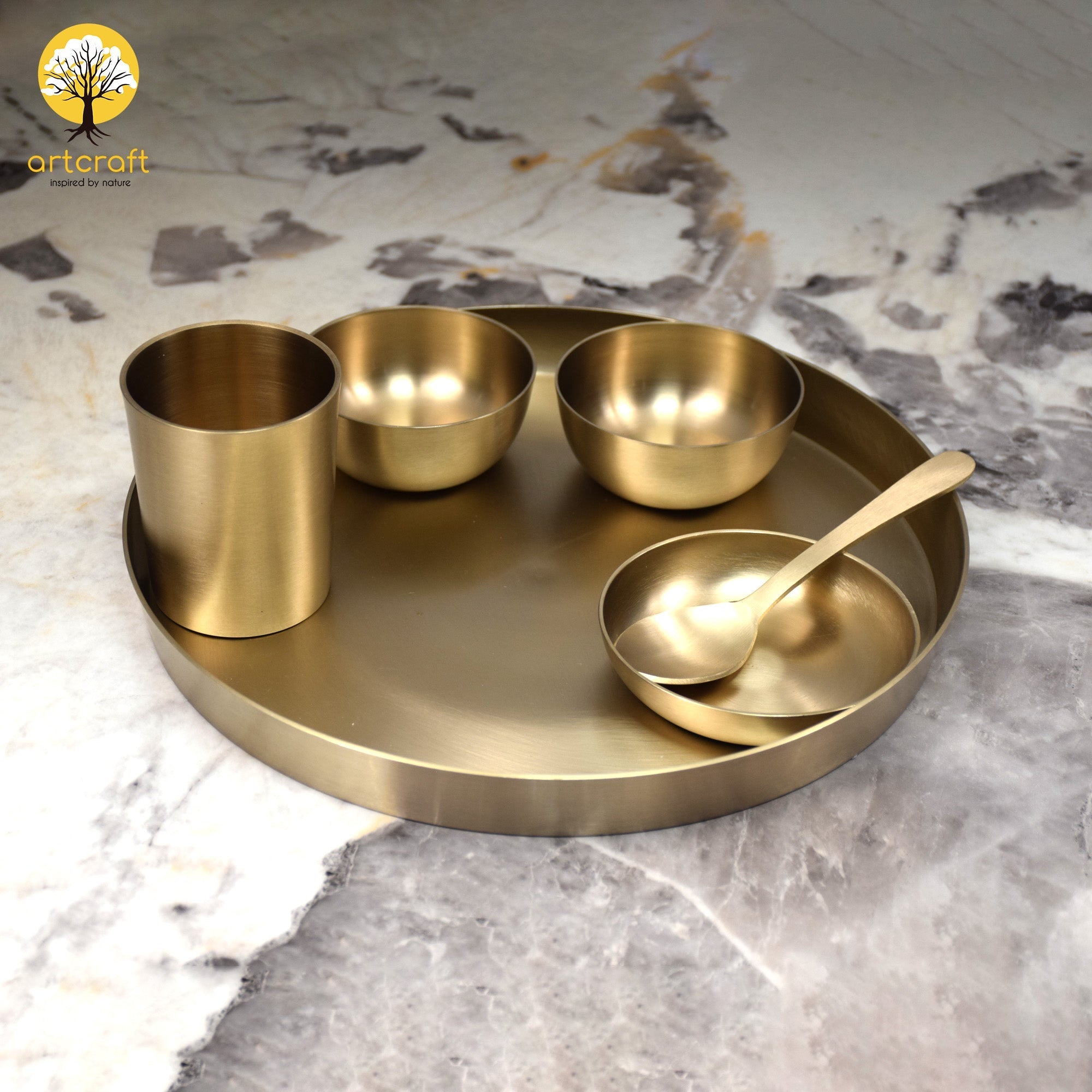 Royal Luxe- Set of 6 Kansa Utensils Thali 11inches (28cms)