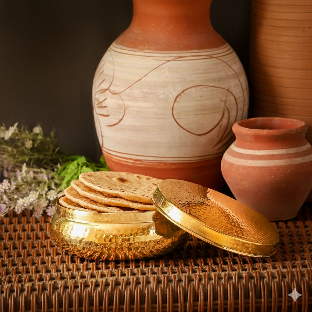 Brass Roti Box / Chapati Box | Hammered Box | Non Toxic