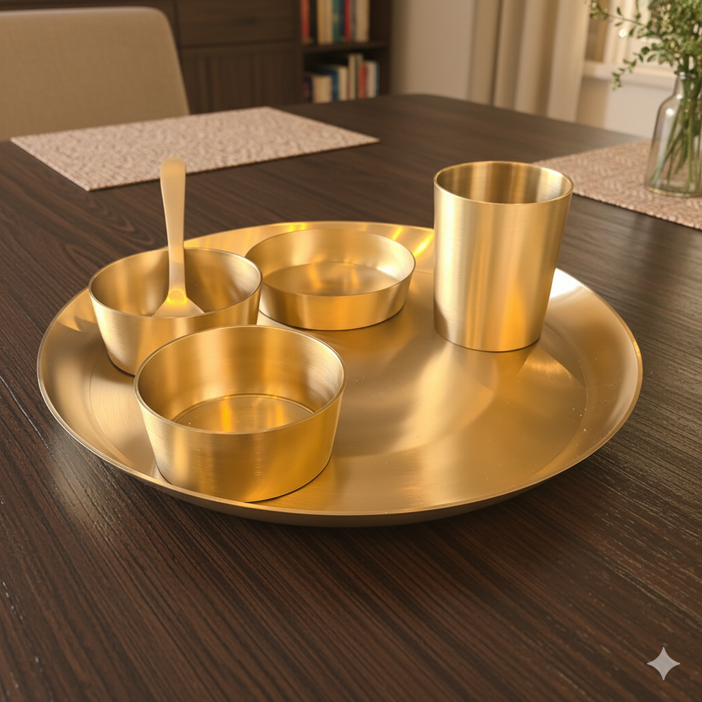 Amulyam - Set of 6 Kansa Utensils Thali 11inches (28cms)