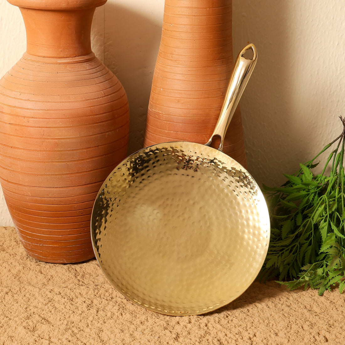 Hammered Brass Tawa with Brass Handle | Non-Toxic &amp; Sustainable