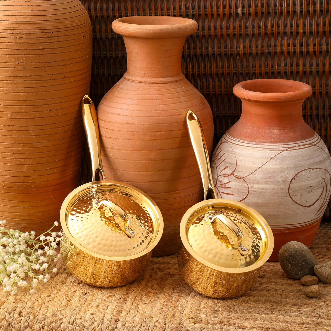 Hammered Brass Saucepan with Brass Lid | Non Toxic | Sustainable Kitchenware