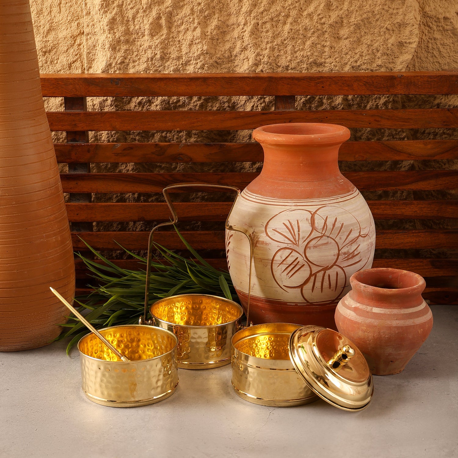 Brass Tiffin Box with 3 Compartments &amp; Spoon | Toxin-Free | Sustainable &amp; Handcrafted