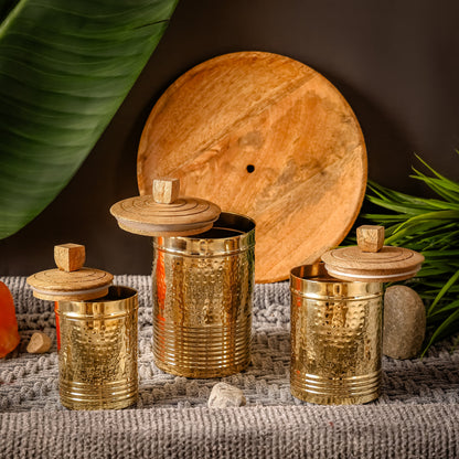 Brass Containers with Wooden Lid | Toxin-Free Food Storage | Handcrafted &amp; Sustainable