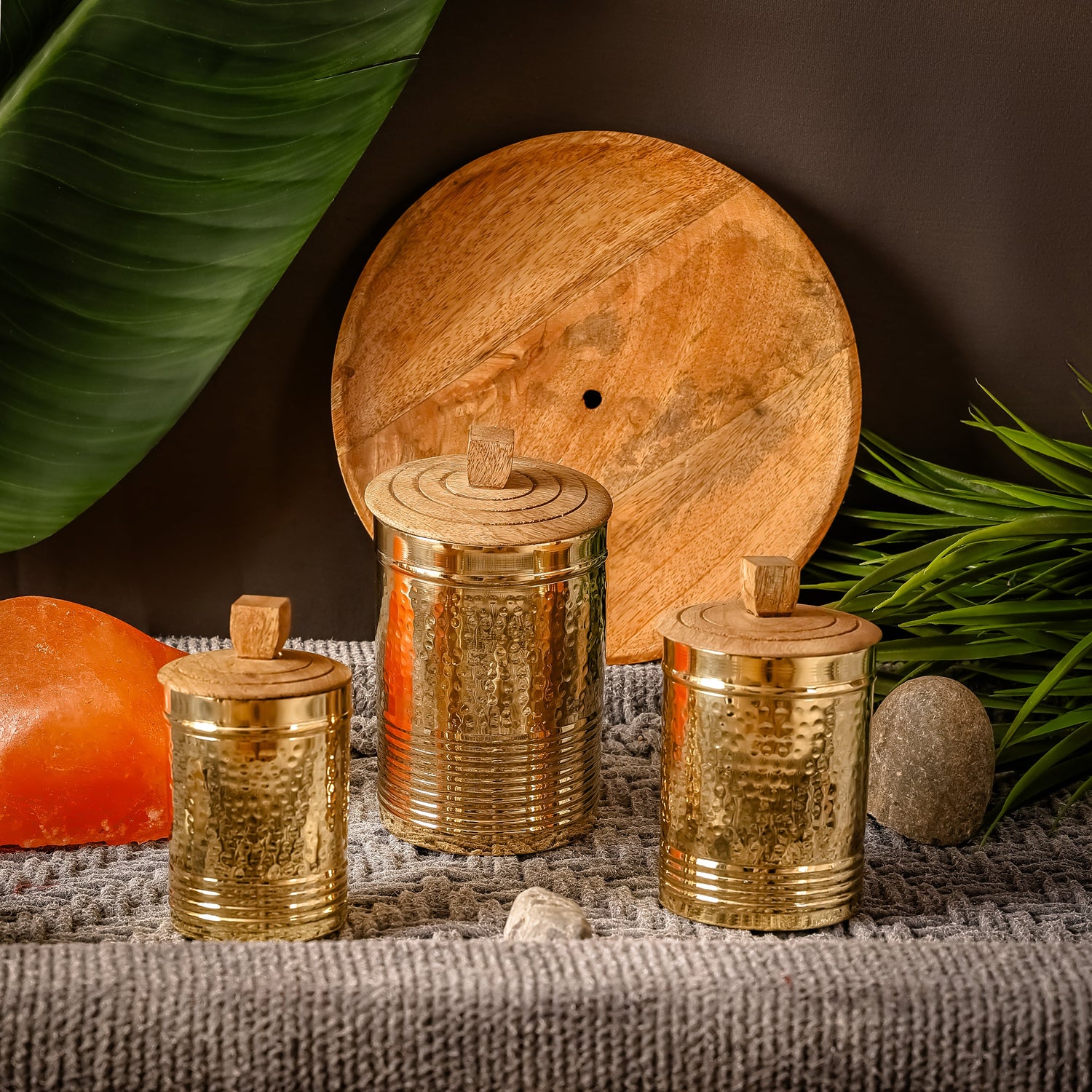 Brass Containers with Wooden Lid | Toxin-Free Food Storage | Handcrafted &amp; Sustainable