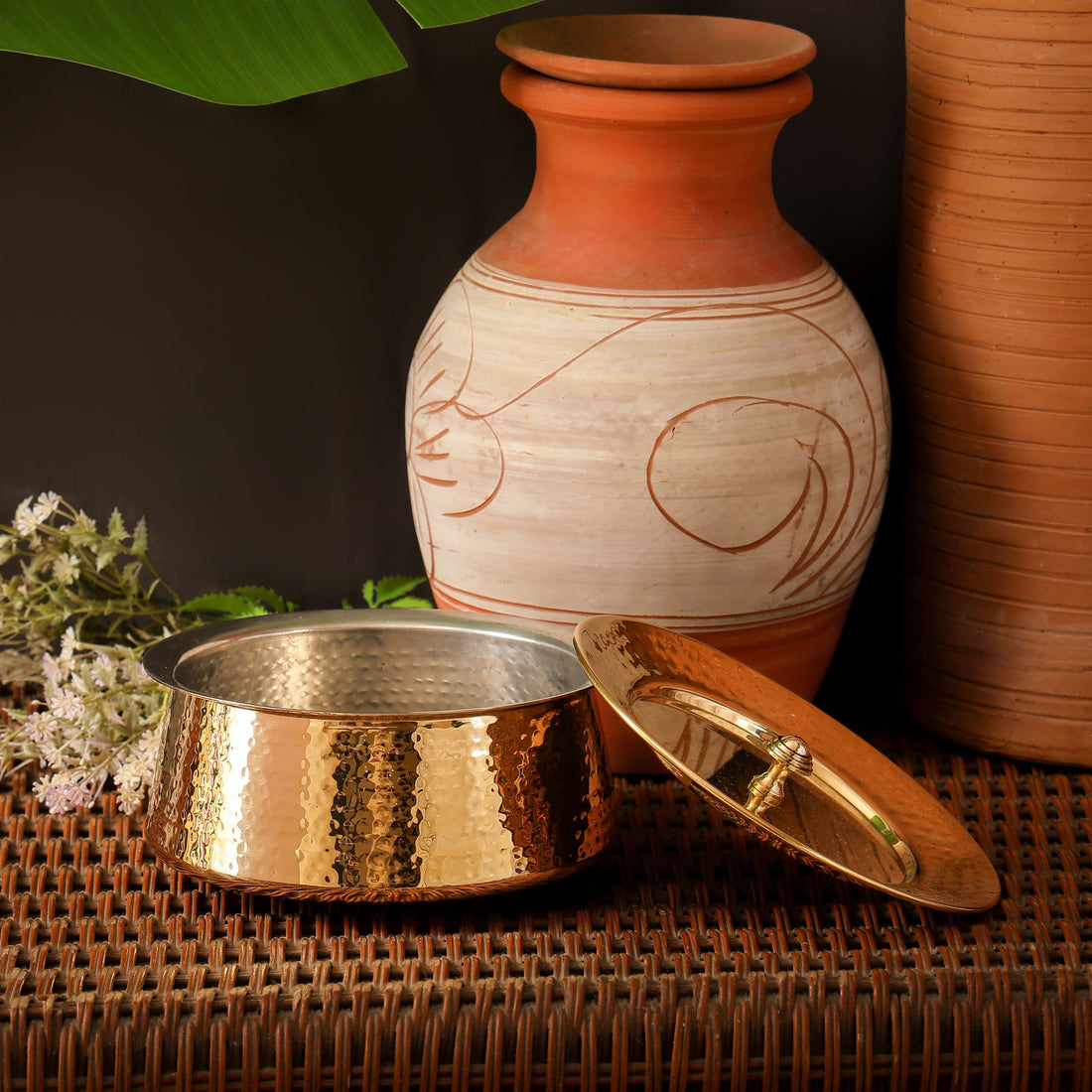 Brass Handi with Lid | Hammered Design |Traditional Cookware | Naturally Non-Toxic &amp; Sustainable