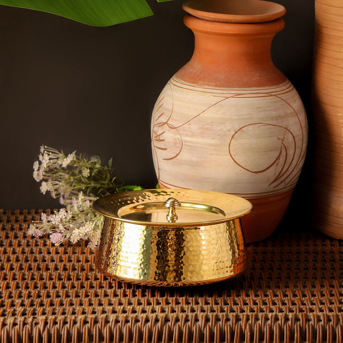 Brass Handi with Lid | Hammered Design |Traditional Cookware | Naturally Non-Toxic &amp; Sustainable