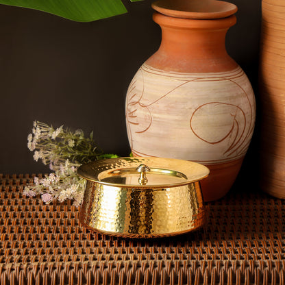 Brass Handi with Lid | Hammered Design |Traditional Cookware | Naturally Non-Toxic &amp; Sustainable