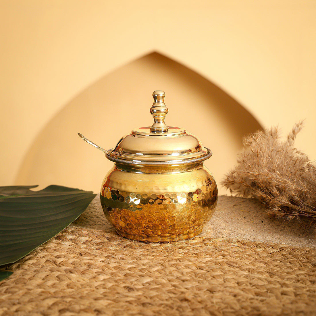 Brass Ghee Pot with Spoon &amp; Lid