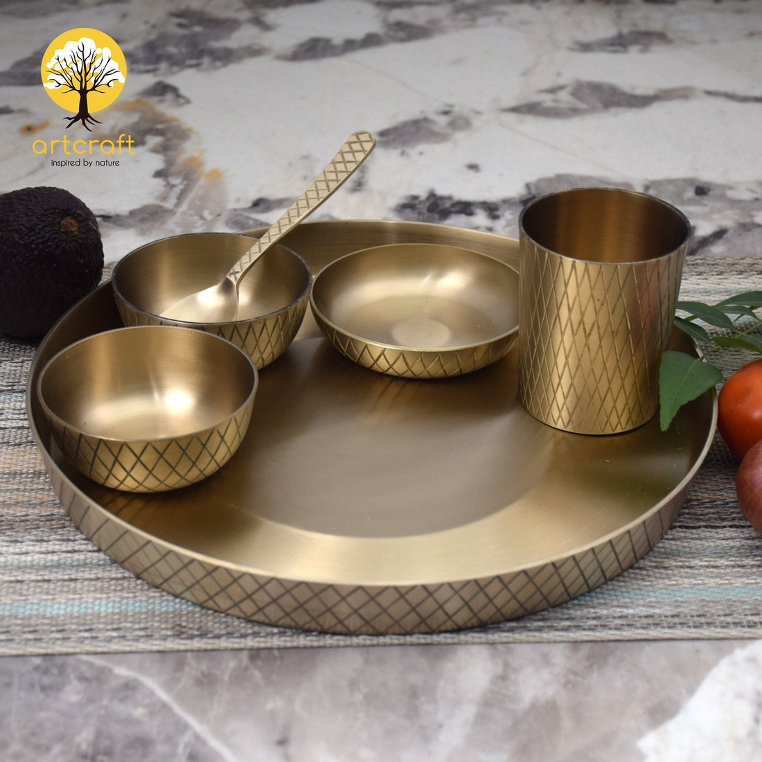 Cutwork - Set of 6 Kansa Utensils Thali 11inches (28cms)