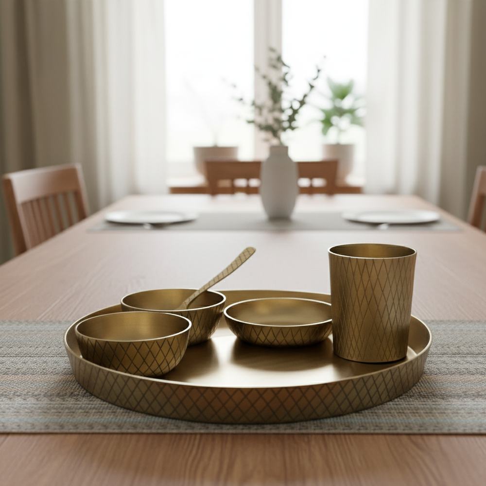 Cutwork - Set of 6 Kansa Utensils Thali 11inches (28cms)