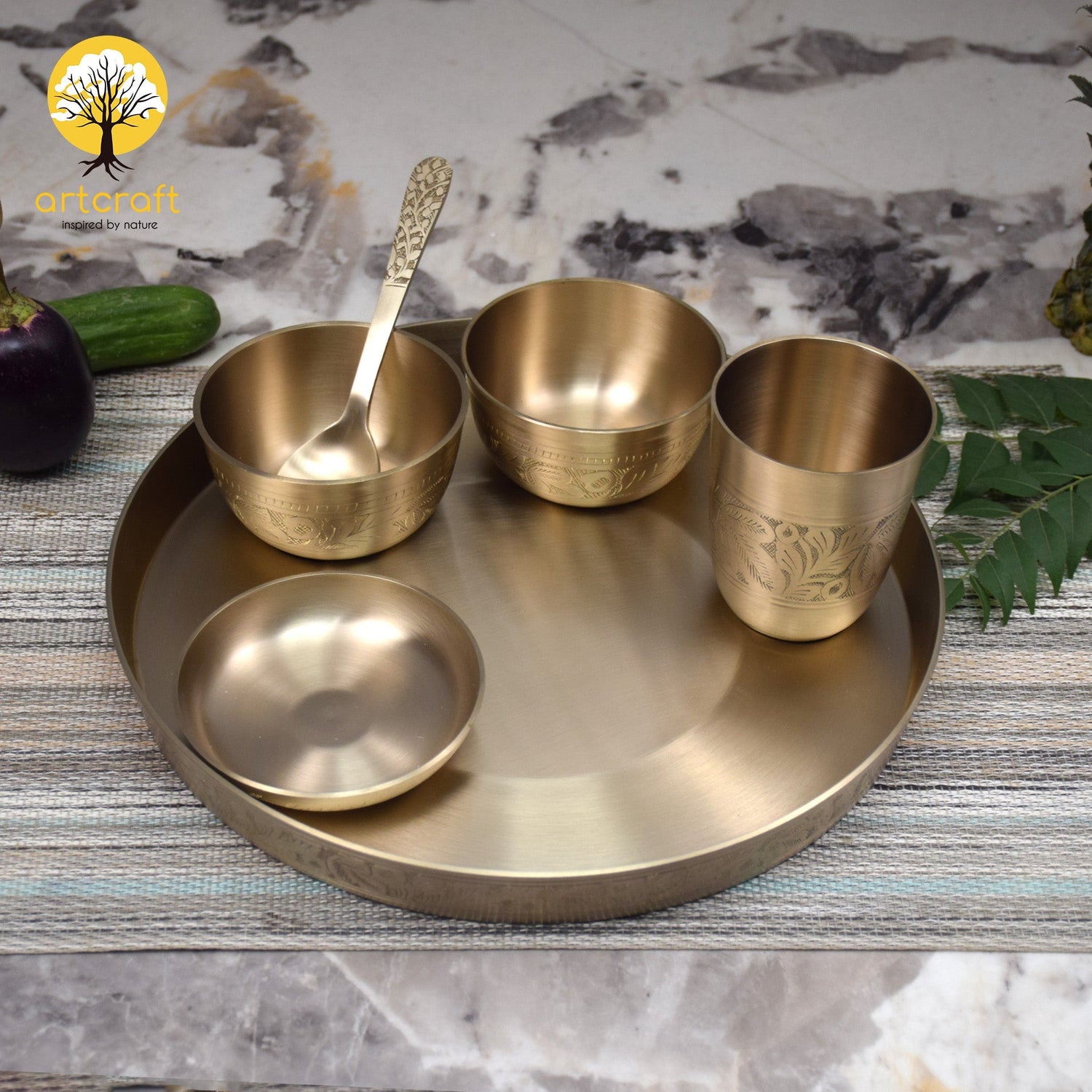 Emperor - Set of 6 Kansa Utensils Thali 11inches (28cms)