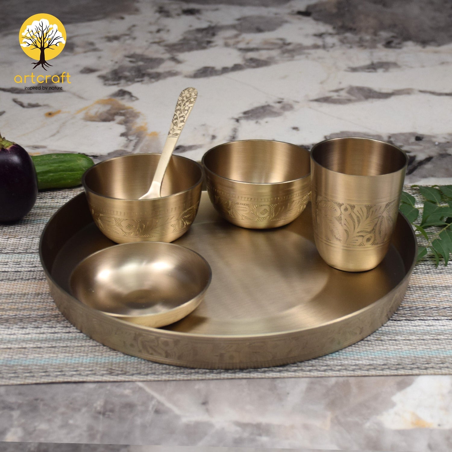 Emperor - Set of 6 Kansa Utensils Thali 11inches (28cms)