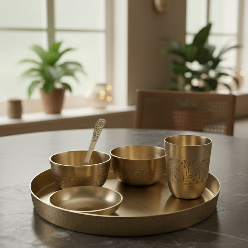 Emperor - Set of 6 Kansa Utensils Thali 11inches (28cms)