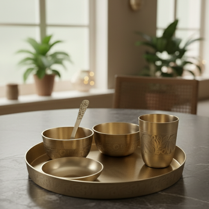 Emperor - Set of 6 Kansa Utensils Thali 11inches (28cms)