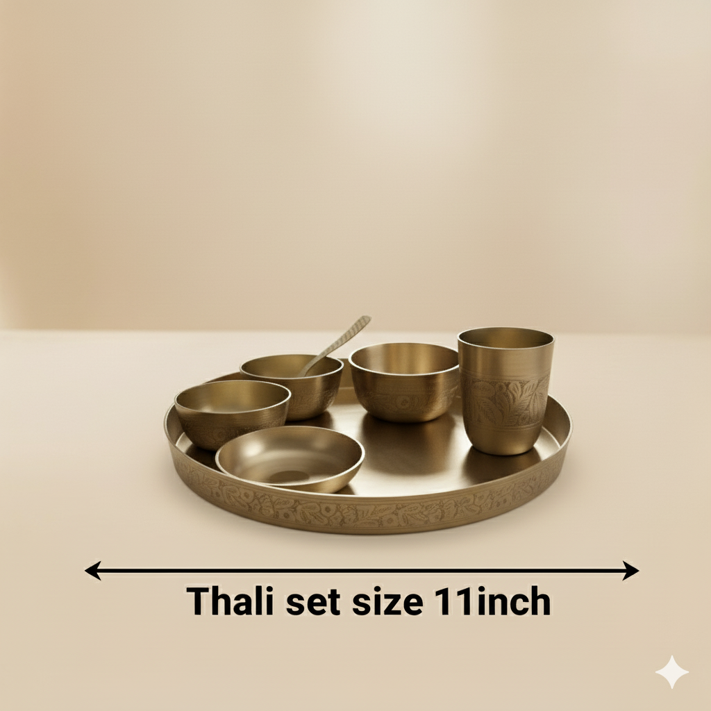 Emperor - Set of 6 Kansa Utensils Thali 11inches (28cms)
