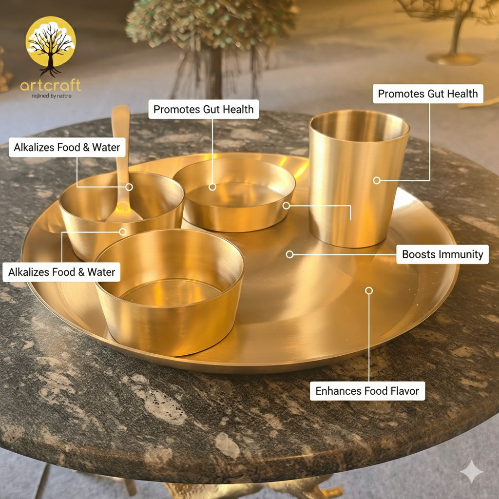 Amulyam -  Set of 6 Kansa Utensils Thali 11inches (28cms)