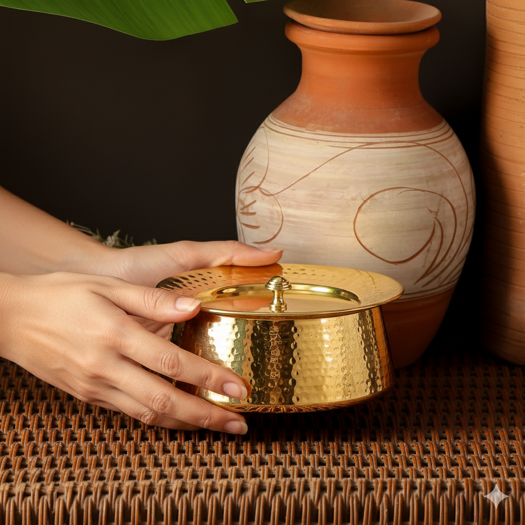 Brass Handi with Lid | Hammered Design |Traditional Cookware | Naturally Non-Toxic &amp; Sustainable