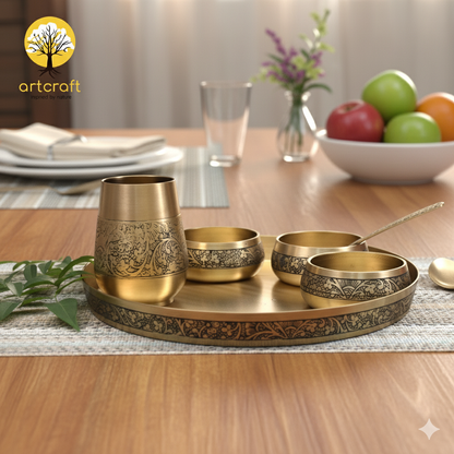 Elegant - Set of 6 Kansa Utensils Thali 11inches (28cms)