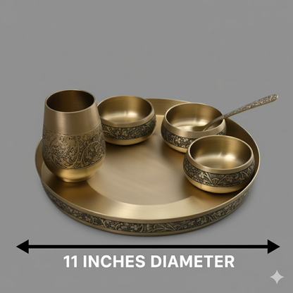 Elegant - Set of 6 Kansa Utensils Thali 11inches (28cms)