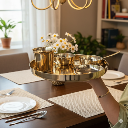 Victoria- Set of 6 Kansa Utensils Thali 11inches (28cms)