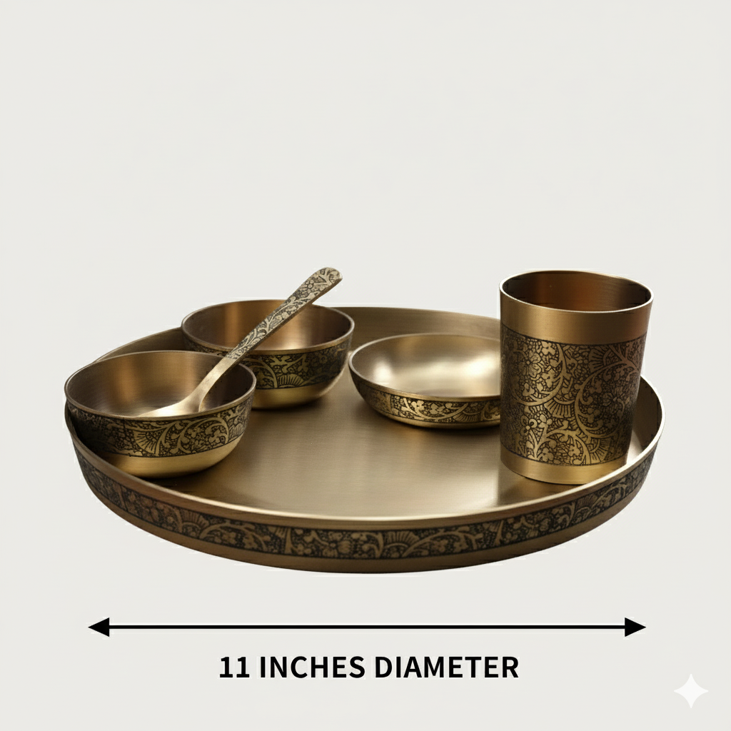 Maharaja- Set of 6 Kansa Utensils Thali 11inches (28cms)