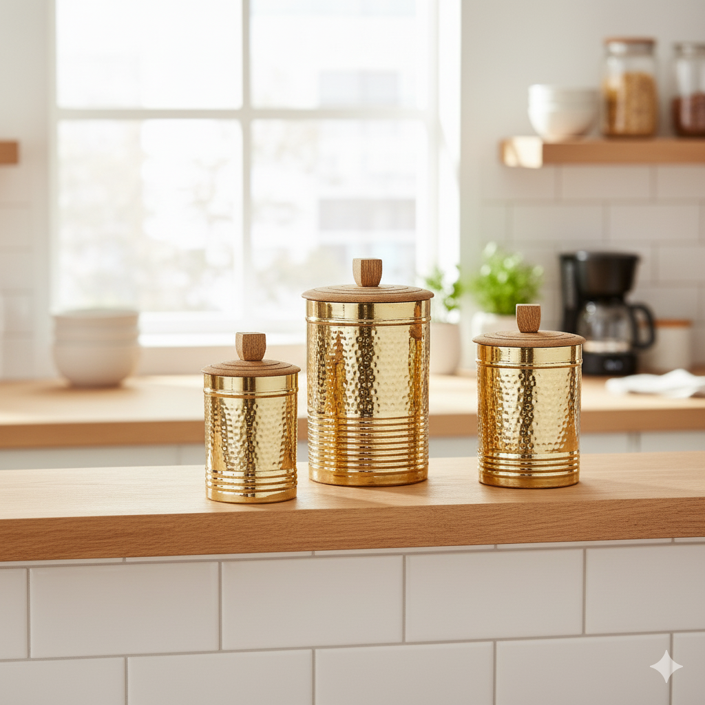 Brass Containers with Wooden Lid | Toxin-Free Food Storage | Handcrafted &amp; Sustainable