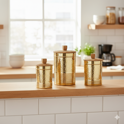 Brass Containers with Wooden Lid | Toxin-Free Food Storage | Handcrafted &amp; Sustainable
