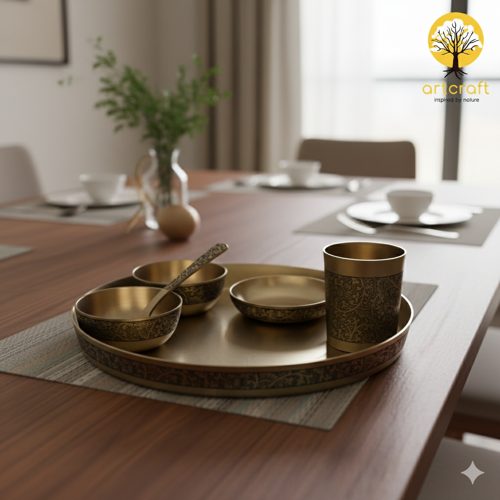 Maharaja- Set of 6 Kansa Utensils Thali 11inches (28cms)