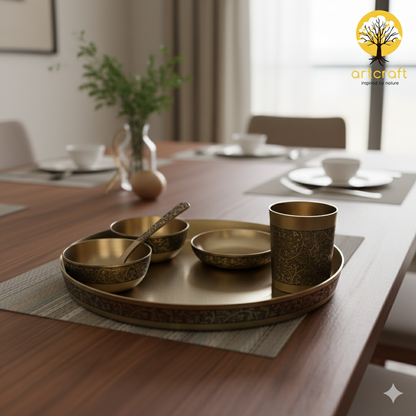 Maharaja- Set of 6 Kansa Utensils Thali 11inches (28cms)