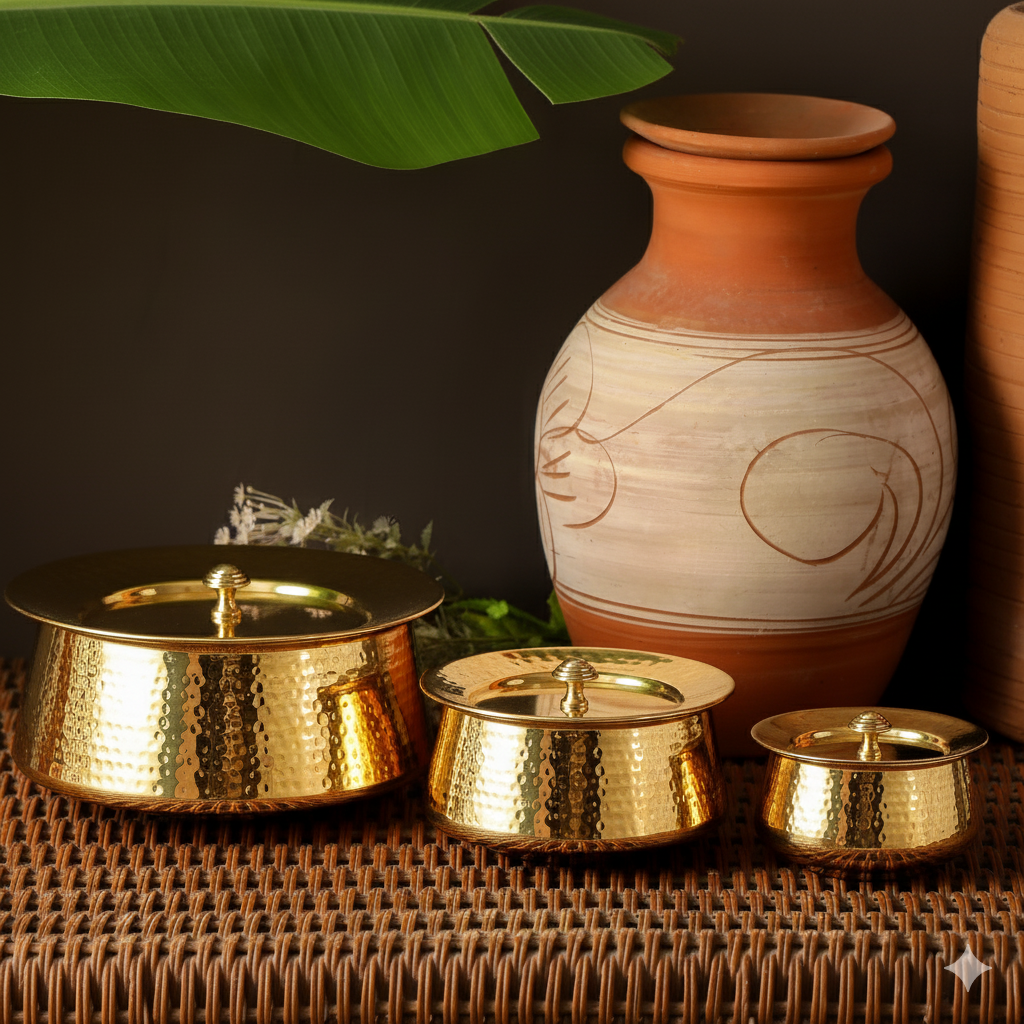 Brass Handi with Lid | Hammered Design |Traditional Cookware | Naturally Non-Toxic &amp; Sustainable