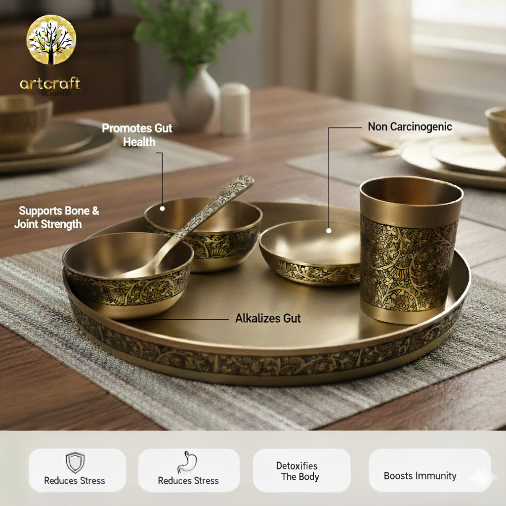 Maharaja- Set of 6 Kansa Utensils Thali 11inches (28cms)