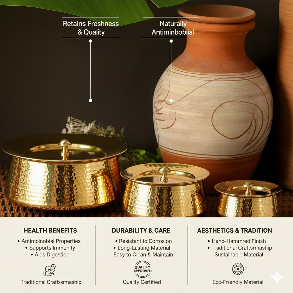 Brass Handi with Lid | Hammered Design |Traditional Cookware | Naturally Non-Toxic &amp; Sustainable
