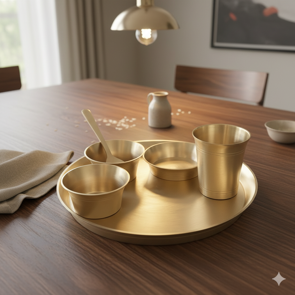 Sattva-  Set of 6 Kansa Utensils Thali 11inches (28cms)