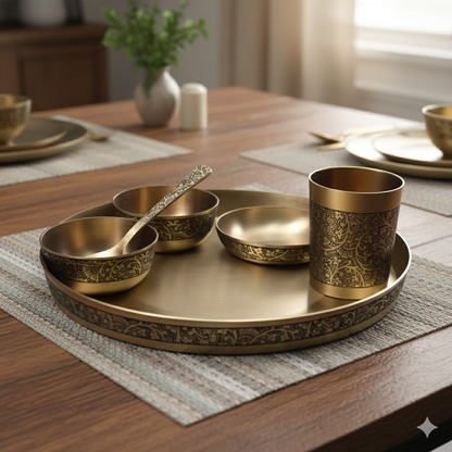 Maharaja- Set of 6 Kansa Utensils Thali 11inches (28cms)