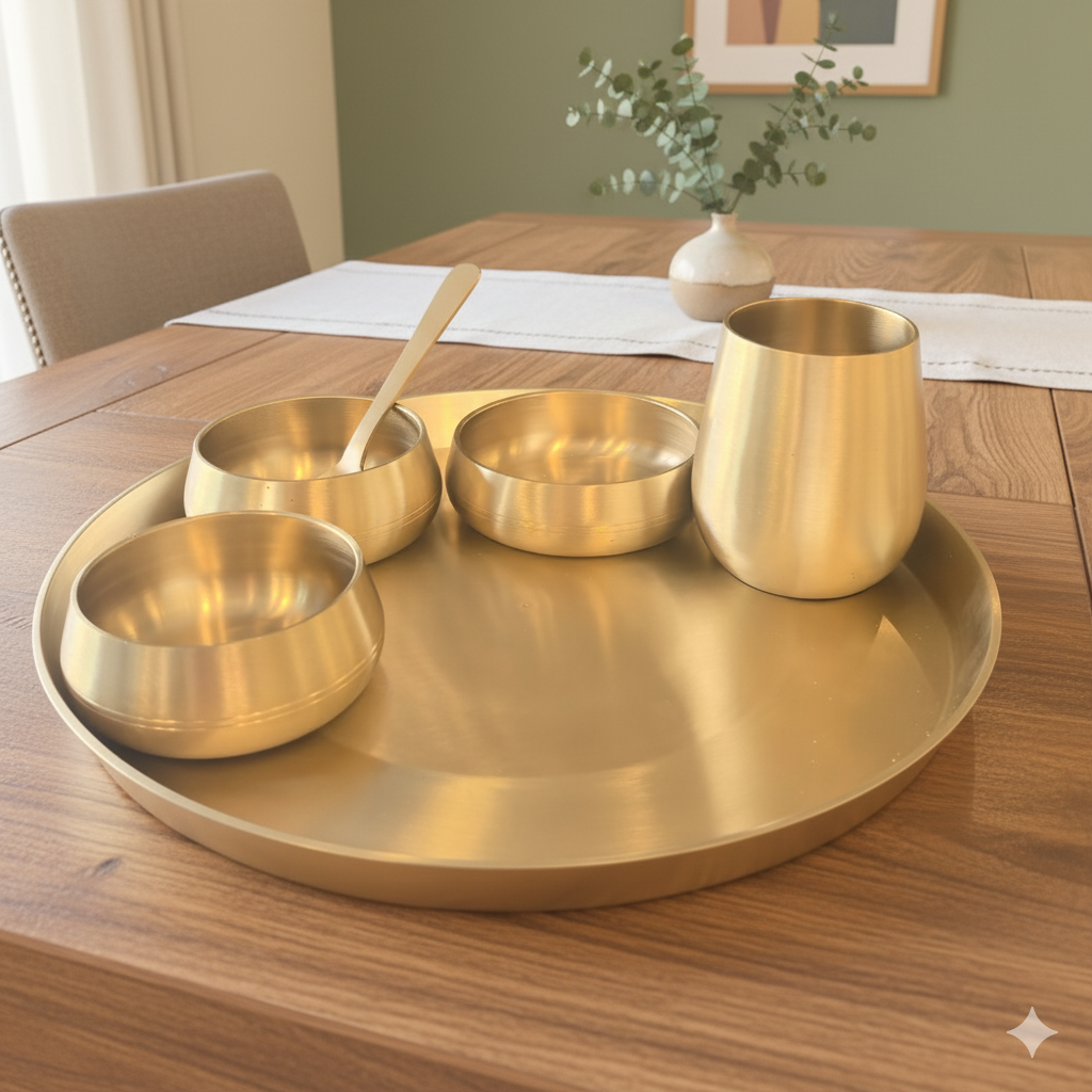 Bandagi -  Set of 6 Kansa Utensils Thali 11inches (28cms)