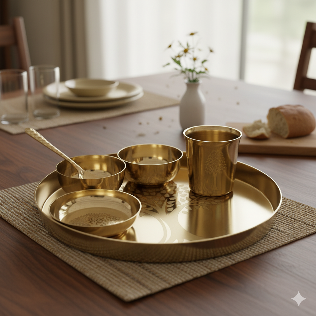 Kalpavriksham - Set of 6 Kansa Utensils Thali 11inches (28cms)