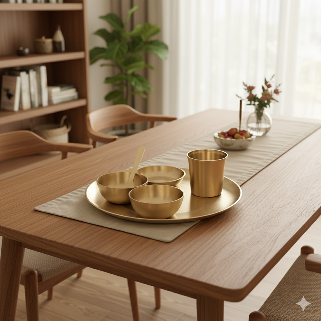 Nirvana -  Set of 6 Kansa Utensils Thali 11inches (28cms)