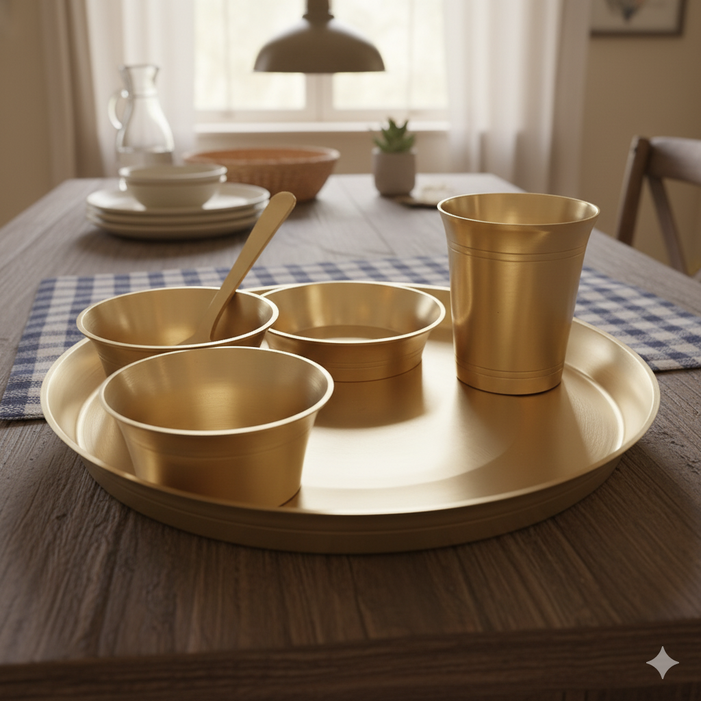 Sattva-  Set of 6 Kansa Utensils Thali 11inches (28cms)