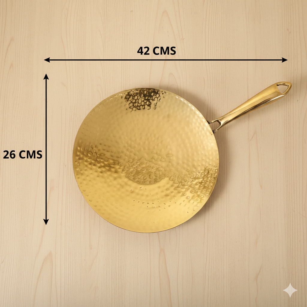 Hammered Brass Tawa with Brass Handle | Non-Toxic &amp; Sustainable